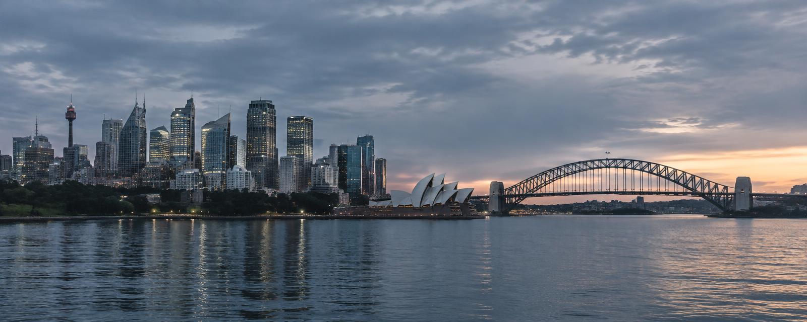 Australian harbour city at dusk